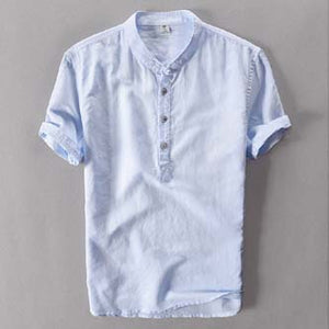 2019 New Summer Brand Shirt Men Short Sleeve Loose Thin Cotton Linen Shirt Male Fashion Solid Color
