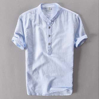 2019 New Summer Brand Shirt Men Short Sleeve Loose Thin Cotton Linen Shirt Male Fashion Solid Color