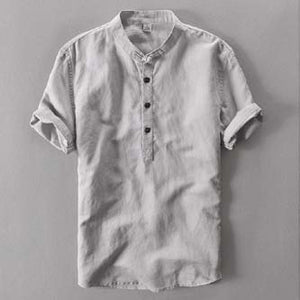 2019 New Summer Brand Shirt Men Short Sleeve Loose Thin Cotton Linen Shirt Male Fashion Solid Color