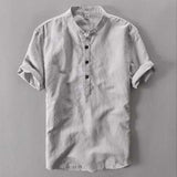 2019 New Summer Brand Shirt Men Short Sleeve Loose Thin Cotton Linen Shirt Male Fashion Solid Color
