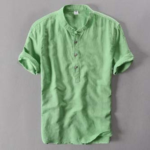 2019 New Summer Brand Shirt Men Short Sleeve Loose Thin Cotton Linen Shirt Male Fashion Solid Color