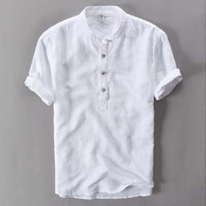 2019 New Summer Brand Shirt Men Short Sleeve Loose Thin Cotton Linen Shirt Male Fashion Solid Color