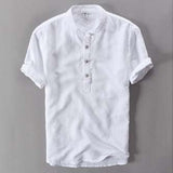 2019 New Summer Brand Shirt Men Short Sleeve Loose Thin Cotton Linen Shirt Male Fashion Solid Color