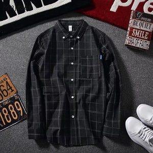Shirts Men Plaid Long Sleeved Simple All-fmatch Korean Style Trendy