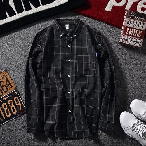 Shirts Men Plaid Long Sleeved Simple All-fmatch Korean Style Trendy