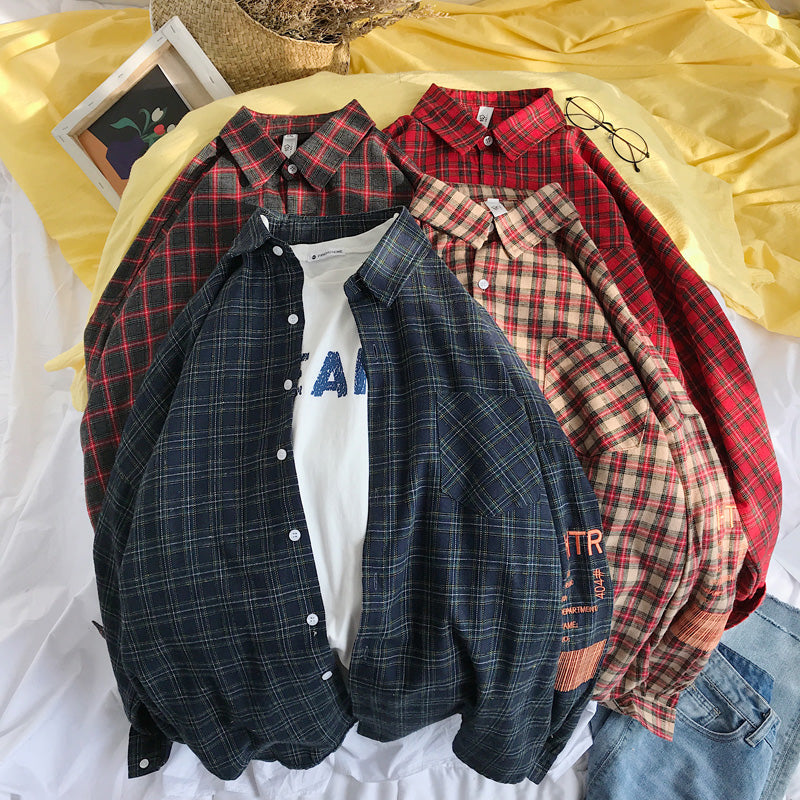 Privathinker Men Embroidery Plaid Shirts Designer Mens Harajuku Korean Fashion Shirt Male