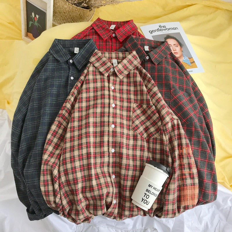 Privathinker Men Embroidery Plaid Shirts Designer Mens Harajuku Korean Fashion Shirt Male