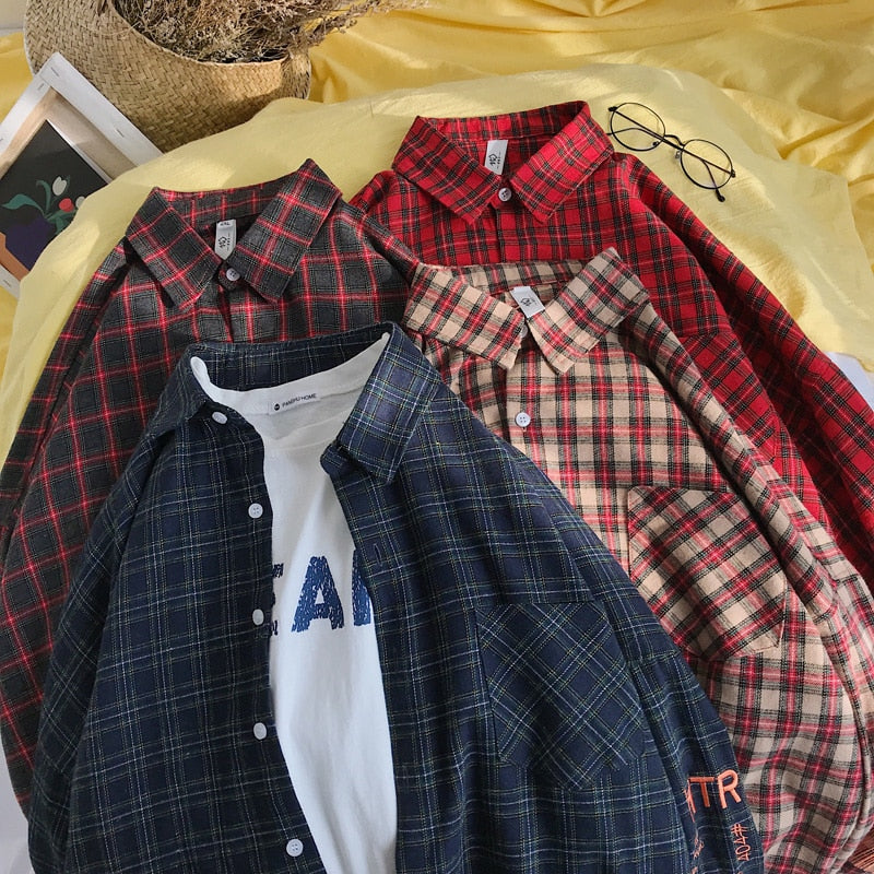 Privathinker Men Embroidery Plaid Shirts Designer Mens Harajuku Korean Fashion Shirt Male