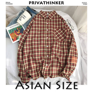 Privathinker Men Embroidery Plaid Shirts Designer Mens Harajuku Korean Fashion Shirt Male