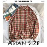 Privathinker Men Embroidery Plaid Shirts Designer Mens Harajuku Korean Fashion Shirt Male