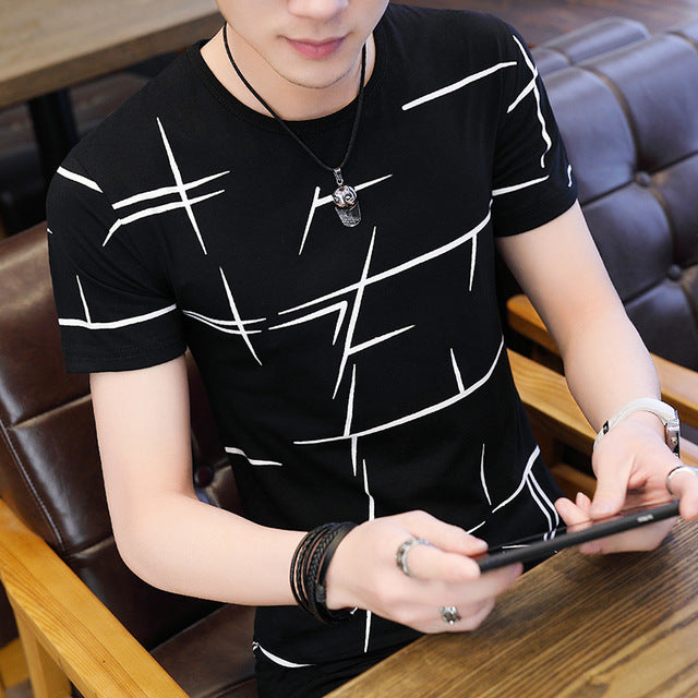 Mens Summer T Shirt Striped 3D Print Men T Shirt