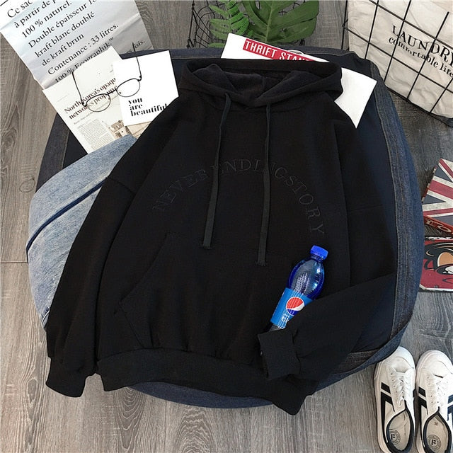 Hoodies Women Hooded Letter Simple All-match Leisure Oversize Pullovers