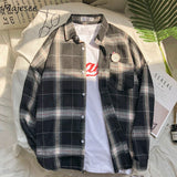 Shirts Men Turn-down Collar Plaid Pockets Leisure Simple