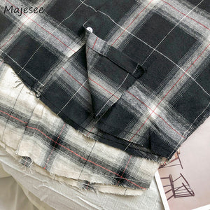 Shirts Men Turn-down Collar Plaid Pockets Leisure Simple