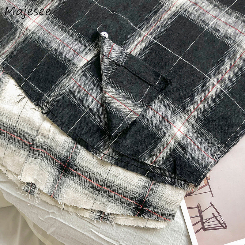 Shirts Men Turn-down Collar Plaid Pockets Leisure Simple