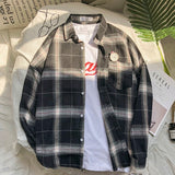 Shirts Men Turn-down Collar Plaid Pockets Leisure Simple