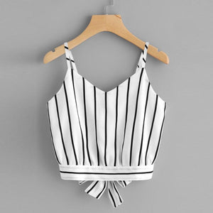 Crop Top V Neck Striped  Summer Tops For Women