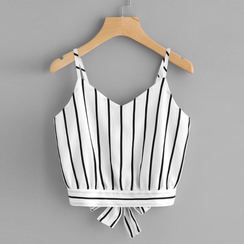 Crop Top V Neck Striped  Summer Tops For Women