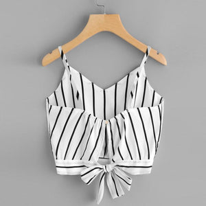 Crop Top V Neck Striped  Summer Tops For Women