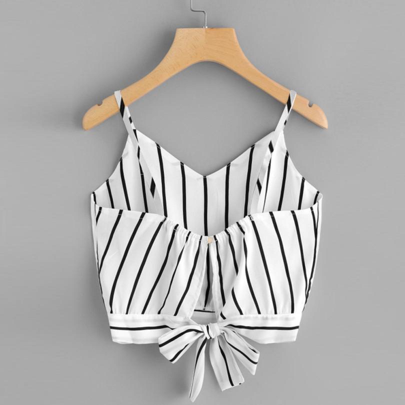 Crop Top V Neck Striped  Summer Tops For Women