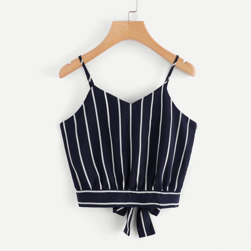 Crop Top V Neck Striped  Summer Tops For Women