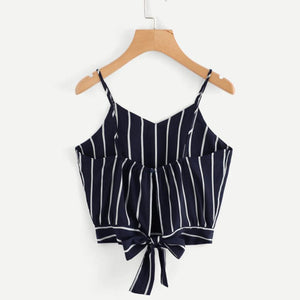 Crop Top V Neck Striped  Summer Tops For Women