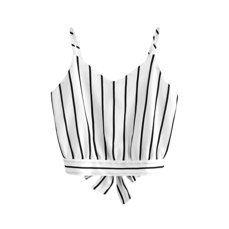 Crop Top V Neck Striped  Summer Tops For Women