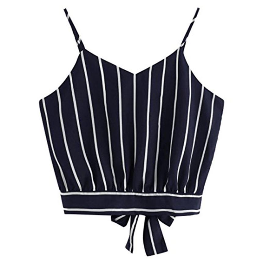 Crop Top V Neck Striped  Summer Tops For Women