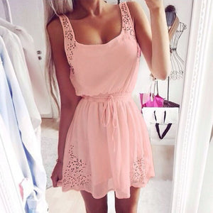Summer dress Women Korean Casual bandage pink party dress Ladies