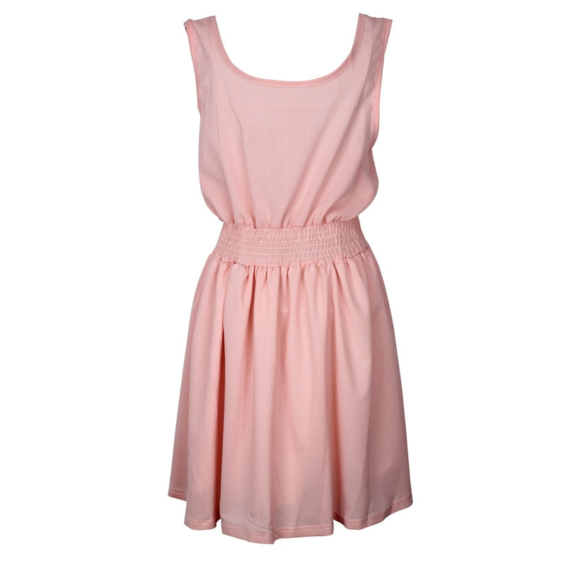 Summer dress Women Korean Casual bandage pink party dress Ladies