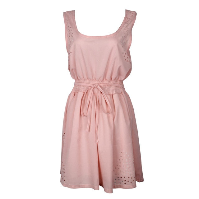 Summer dress Women Korean Casual bandage pink party dress Ladies