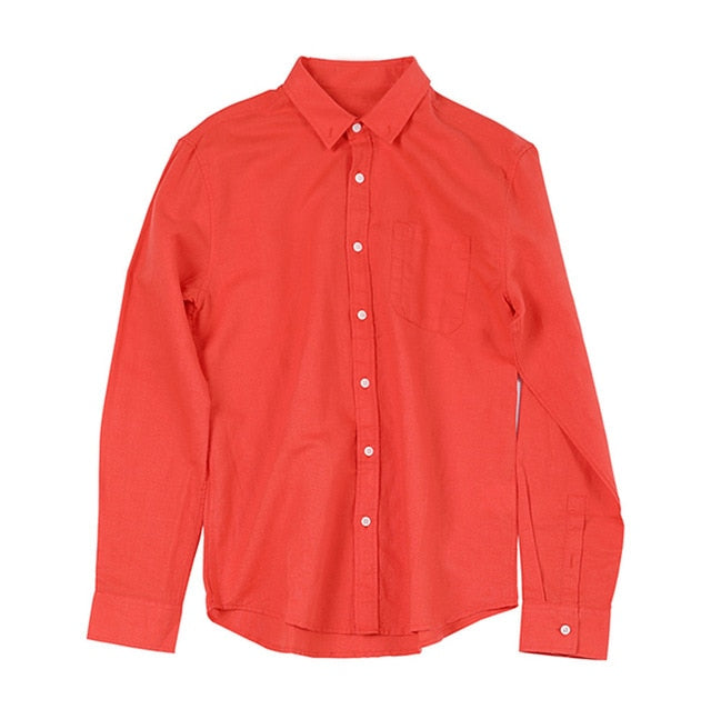 Men Summer Button Linen Cotton Long Sleeve  camisa masculina