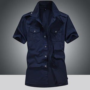 shirt men Military Fashion Military Pure Color Pocket