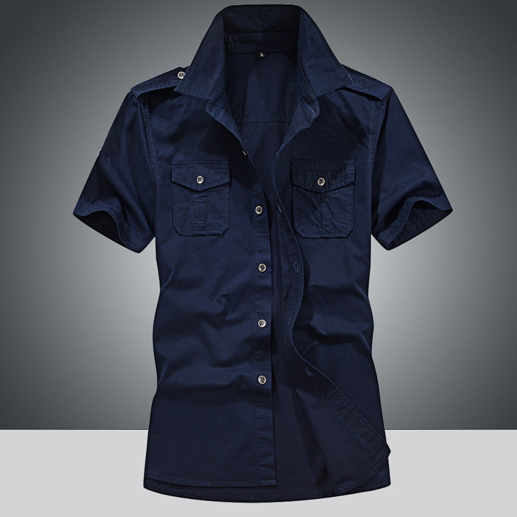 shirt men Military Fashion Military Pure Color Pocket