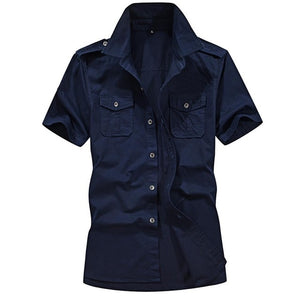 shirt men Military Fashion Military Pure Color Pocket