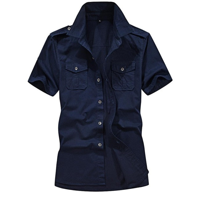 shirt men Military Fashion Military Pure Color Pocket