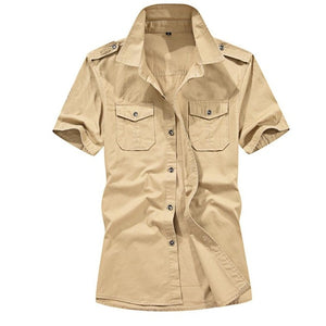 shirt men Military Fashion Military Pure Color Pocket