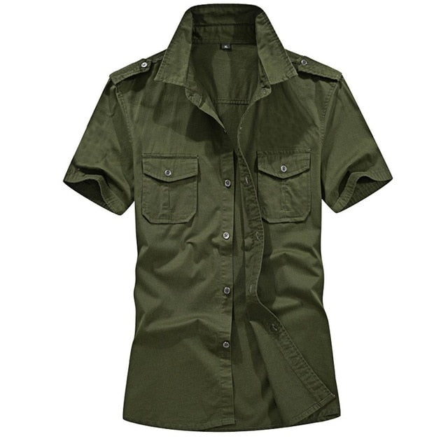 shirt men Military Fashion Military Pure Color Pocket