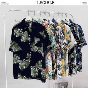 LEGIBLE Floral Shirt  Men Korean Fashion Short Sleeve Shirt Male Hawaiian Shirts