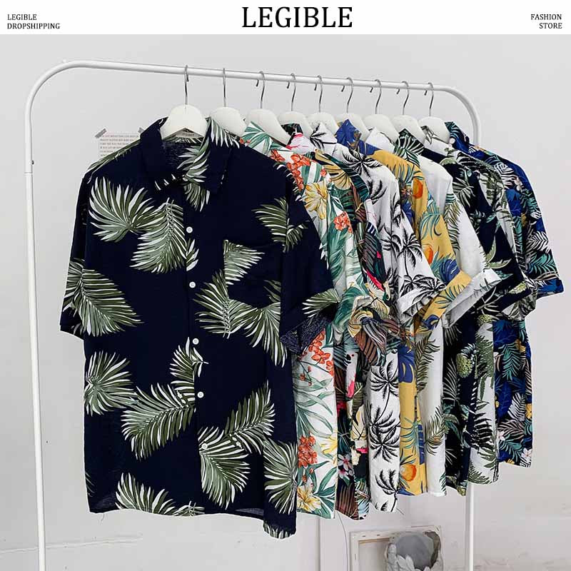 LEGIBLE Floral Shirt  Men Korean Fashion Short Sleeve Shirt Male Hawaiian Shirts