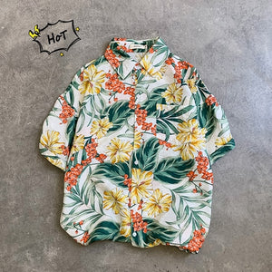 LEGIBLE Floral Shirt  Men Korean Fashion Short Sleeve Shirt Male Hawaiian Shirts