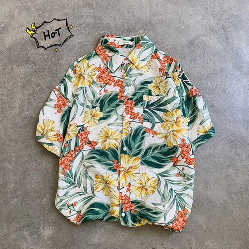 LEGIBLE Floral Shirt  Men Korean Fashion Short Sleeve Shirt Male Hawaiian Shirts
