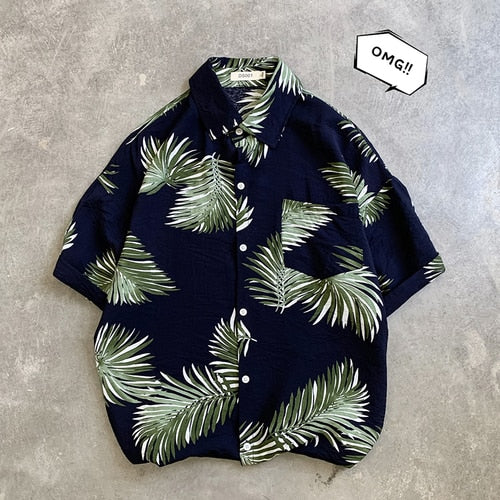 LEGIBLE Floral Shirt  Men Korean Fashion Short Sleeve Shirt Male Hawaiian Shirts