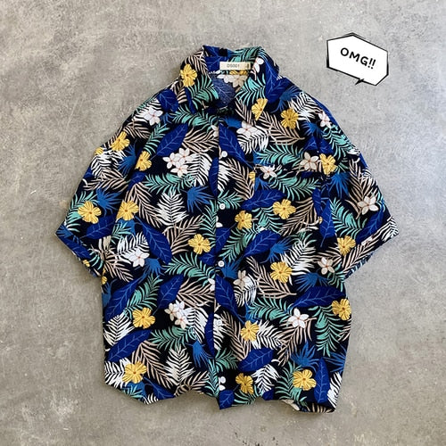 LEGIBLE Floral Shirt  Men Korean Fashion Short Sleeve Shirt Male Hawaiian Shirts