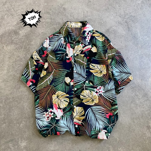 LEGIBLE Floral Shirt  Men Korean Fashion Short Sleeve Shirt Male Hawaiian Shirts