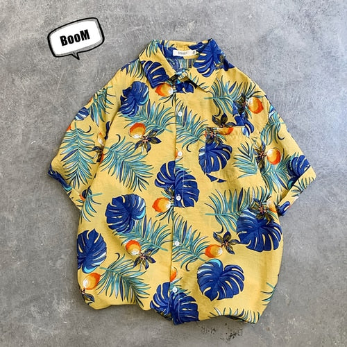 LEGIBLE Floral Shirt  Men Korean Fashion Short Sleeve Shirt Male Hawaiian Shirts