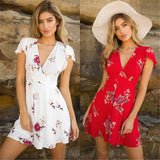 Womens Boho Beach Summer sundress Casual Party Cocktail Short Sleeve Floral Dress