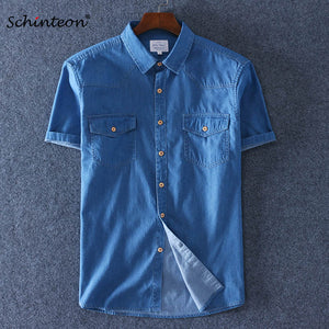 2019 Summer 100% Cotton Men Short Sleeve Denim thin Shirt