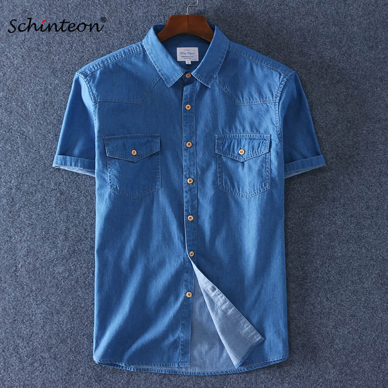 2019 Summer 100% Cotton Men Short Sleeve Denim thin Shirt