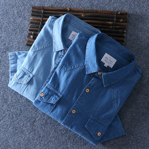 2019 Summer 100% Cotton Men Short Sleeve Denim thin Shirt